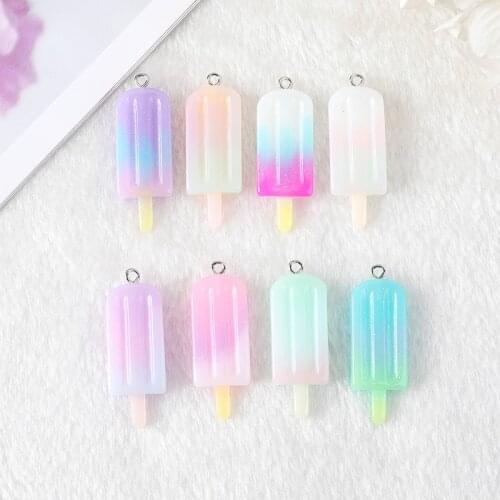 14pcs Multicolors Gradient Icecream Charms Flatback Resin Earring Necklace Keychain Pendant DIY Making Accessories