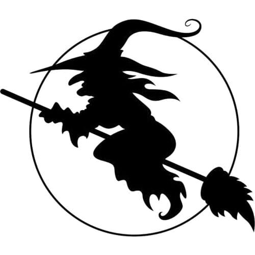 16cm*13.7cm Witch & Broomstick Fashion Black/Silver Decal Vinyl Car-styling Car Sticker S6-4013