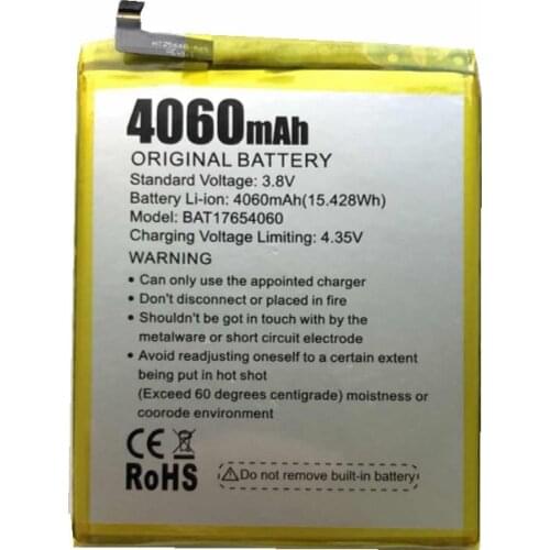 1x Retail / Bulk 4060mAh / 15.428Wh BAT17654060 Cell Phone Replacement Battery For Doogee Mix2 Mix 2 Batteries