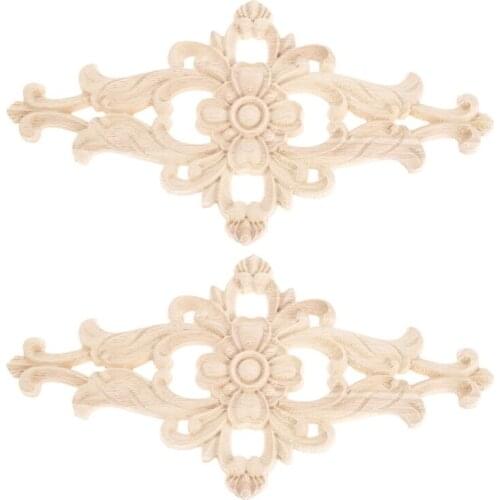 2Pcs Wood Figurines Onlay Wood Applique Wood Decal Decor Antique European Floral Wooden Furniture Cabinet Walls