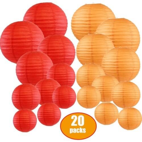 20 Pcs/set 6"-12" Chinese Paper lantern Assorted Size Red Orange lampion Wedding Babyshower Xmas Party Hanging lanterns Decor