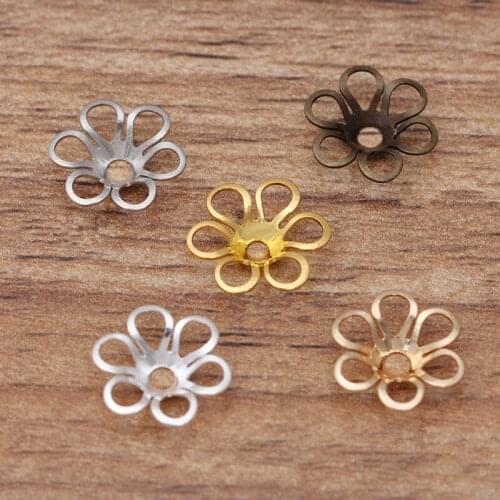 200 PCS 12mm Metal Brass Flowers Tray Filigree Flowers Bead Caps DIY Accessories For Jewelry Making