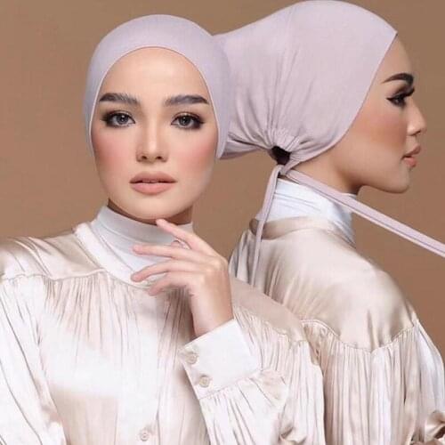 2021 Muslim Women Elastic Tie Back Jersey Hijab Underscarf Caps Soft Cotton Head Wrap Turban Bonnet Islamic Headscarf Turbante