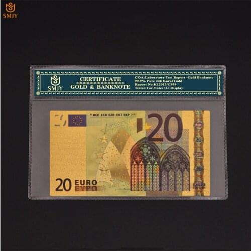 24k Gold Plated European Currency 20 Euro Money Gold Foil Replica Real Banknote Paper Money Note Collection