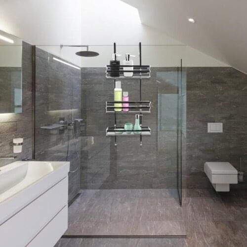 3 Tiers Stainless Steel Bathroom Shelf Free Installation Bathroom Save Space High Capacity Door Hanger Bathroom Storage Rack HWC