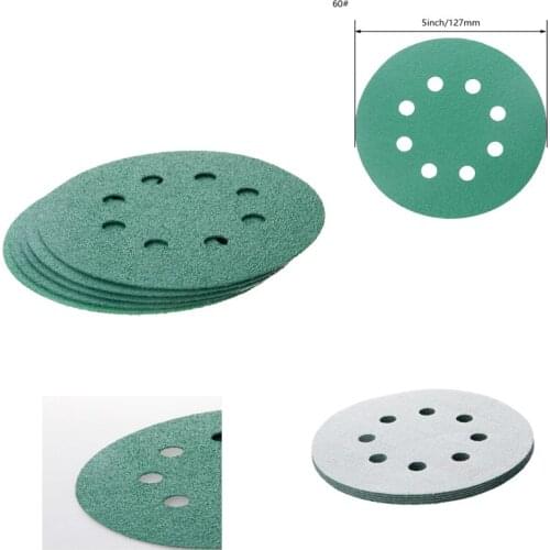 5Inch 8 Hole Round Flocking Sandpaper Film Hook Loop Adhesive Sanding Discs 60/80/100/120/150/180/240/320/400/800/1000 Grit