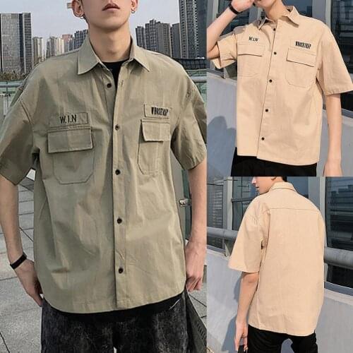 60%HOTShort Sleeve Tooling Shirt Turn-Down Collar Summer Men Loose Casual Top Workwear