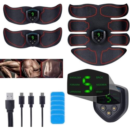ABS Stimulator EMS Muscle Trainer LCD Display Abdominal Toner Belt with 10pcs Replacement Gel Pads Workout Home Gym Fitness