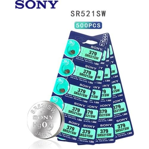 500PCS SONY Watch Battery 1.55V 379 SR521SW D379 SR63 V379 AG0 Silver oxide Button Coin Cell Batteries MADE IN JAPAN