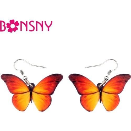 Bonsny Acrylic Unique Orange Butterfly Earrings Big Dangle Drop Fashion Summer Insect Jewelry For Women Girls Ladies Gift Bulk