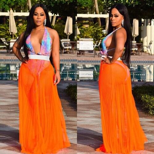 BKLD Bohemian Women Beach Holiday Maxi Skirt High Waist Summer Boho Long Pleated Skirt Sexy See-through Sheer Mesh Party Bottoms