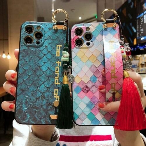 For iPhone 11 Case Phone Holder Case for iPhone 11 12 pro max X Xs max XR 7 8 Plus se TPU Wrist Strap Cover With Tassel Lanyard