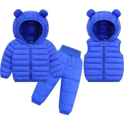 Children Cotton -padded Jacket Boys Girls Winter Jacket+pants+vest 3piece Suit Newborn Lightweight Cotton -padded Jacket Top