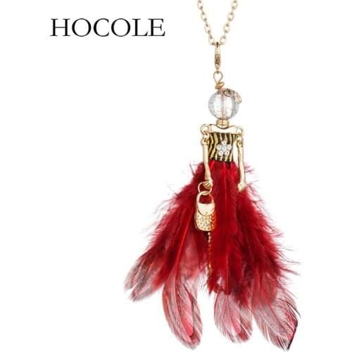 Rhinestone Long Feather Dress Doll Big Choker Necklaces&Pendants Handmade Paris Girl Long Chain Maxi Jewelry Collier Femme