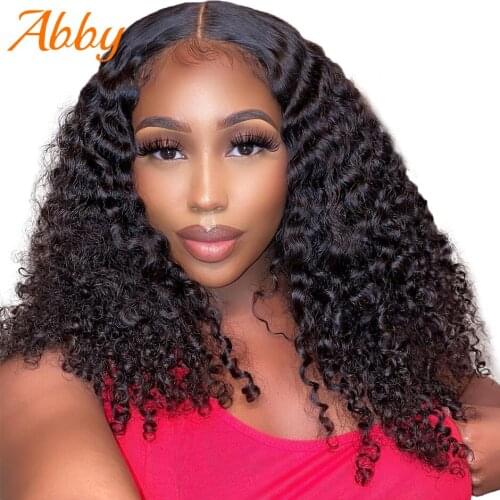 ABBY Kinky Curly 13x4x1 Transparent T Part Lace Front Human Hair Wigs Malaysia Curly Hair For Women Preplucked With Baby Hair