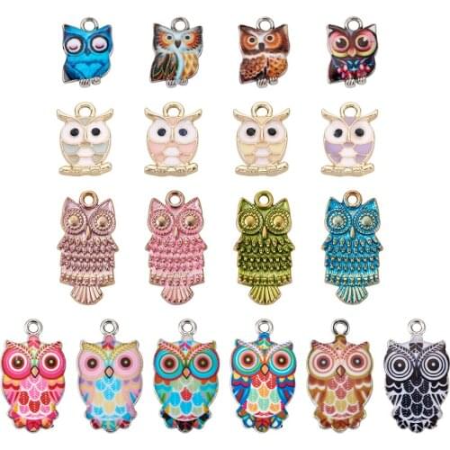 1 Set Owl Shape Alloy Enamel Pendants Golden Mixed Color Charms for Jewelry Making Bracelet Keychain Necklaces Accessories