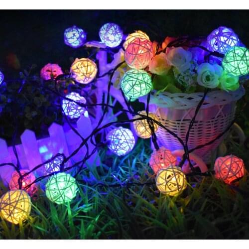 Solar String Lights 20ft 30 LED Multi Color Rattan Globe String Lights Decorative Lighting for Outdoor Home Garden Patio Party