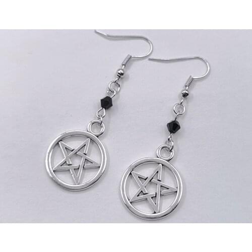 Gothic Silver colour Pentagram Earrings black glass crystal Earrings Pentagram Earrings fashion Jewellery gift