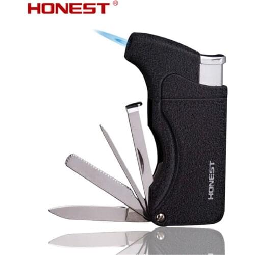 HONEST Butane Jet Lighter With Pipe Tool Pipe Rod Lighter Men Compact Butane Cigarette Kitchen Accessories Cigar Lighter NO GAS