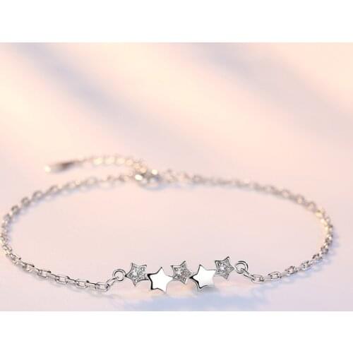 Delicate 925 Sterling Silver Bracelets Star Chain Women Girls Bracelet Female Wedding Valentines Jewelry