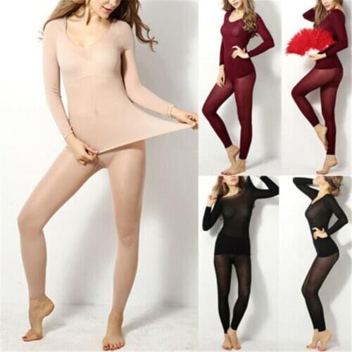 2Pcs Womens Ultra-Soft Thermal Underwear Set Elastic Winter Warm Seamless Stretch Women Men Unisex Underwear Set