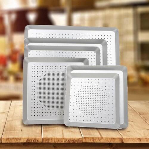 Pizza Pan Square Non-Stick Aluminium Alloy 8 Inch-16 Inch Heat Resistant Punching Pizza Baking Pan Tray Kitchen Tools for Home