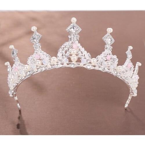 Trendy Bride Wedding Hair Accessories Crown Baroque Crystal Pearl Crown Silver color Headdress Wedding Hair Accessories Handmade