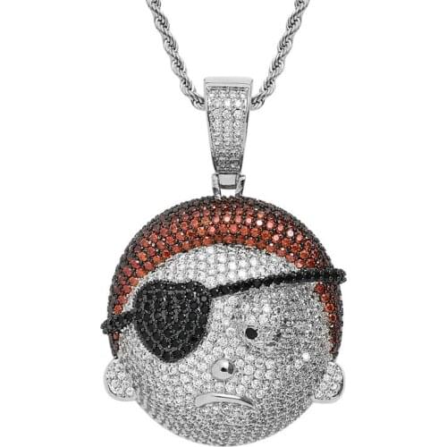 Men Hip Hop Anime Figure Pendant Necklace With Stainless Steel Rope Chain Iced Out Bling Cartoon Necklaces Male Fashion Jewelry