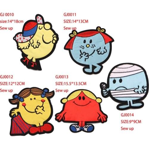 A set of for sale Cute big head cartoon icon Iron on Patches for Clothing DIY Stripes Clothes Patchwork Stickers Custom Badges