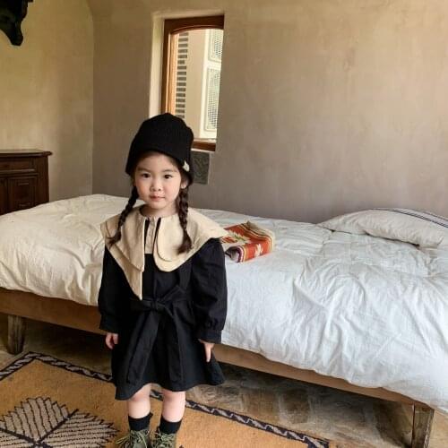 2021 Autumn New Baby Girl Korean fashion waist dress fairy irregular collar color matching dress suit dress
