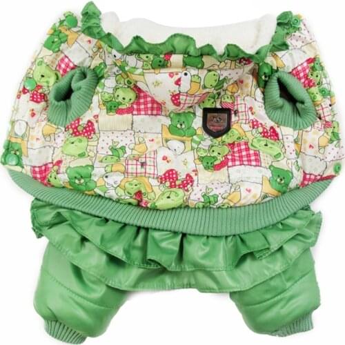 Green Bear Printing bubble padded luxury fur Style Pet dogs Winter Coat Free Shiping By CPAM Dogs Clothing