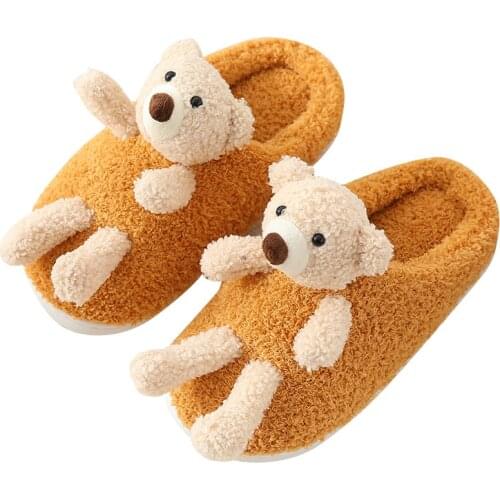 Autumn and winter cartoon cotton slippers cute childrens shoes teddy bear warm and antiskid thick bottom Plush home shoes