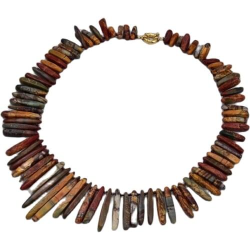 JK Top-drilled Multi Color Red Creek Jaspers Agates Stone Necklace 21"