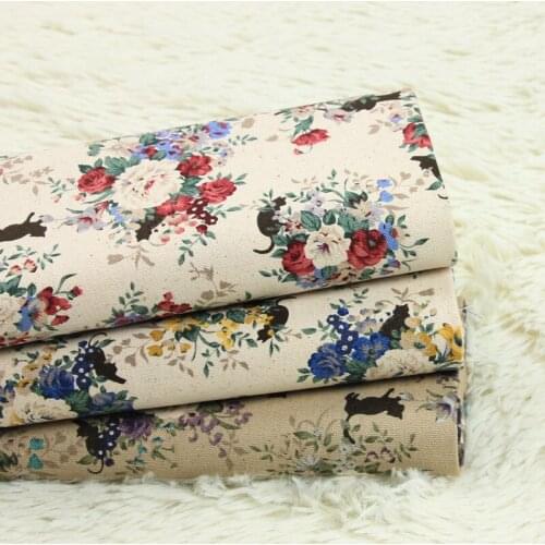 Half yard thicken cotton fabric soft breeze black cat rose print handmade DIY bag mouth gold package cloth 100% cotton T566