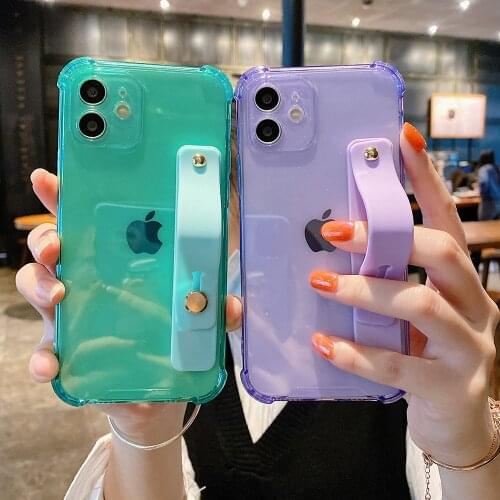 SUYACS Candy Color Transparent Wrist Strap Coque For iPhone 12 Pro Max XS Max X XR 7 8 Plus Soft TPU For iPhone 11 Pro Max Case