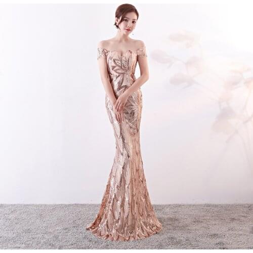 Off Shoulder Long Mermaid Sweetheart Sequined Formal Evening Gown Trumpet Party Glitter Prom Appliques Floor Length Gold Dress
