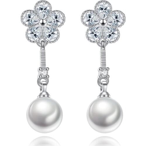 S925 Silver Earring Plum Bossom Flower Pearl Tassel Drop Earring For Women Wedding Gift Lady Girl Fashion Jewelry