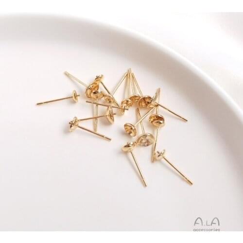 1 Pair 14K Gold Half Hole Cup Pin Ear Studs Paste Pearl Auricular Needle Ear Buckle Handmade DIY Earrings Accessories