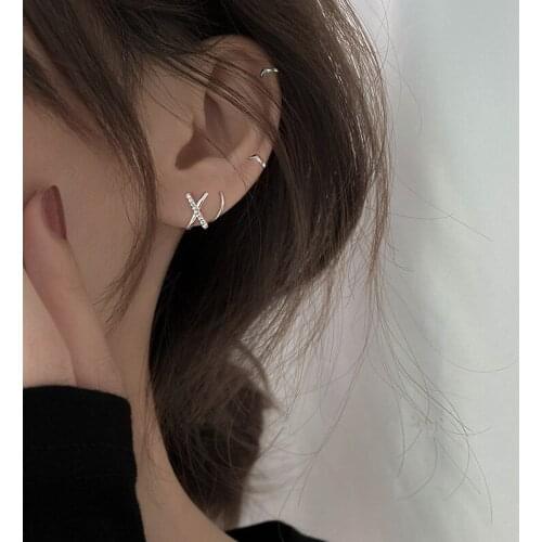 925 Sterling Silver Crystal Cross Spiral Stud Earrings For Women Party Wedding Jewelry Accessories Pendientes eh615