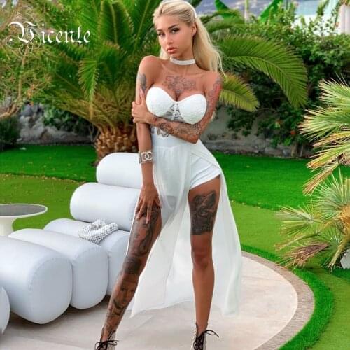 VC ALL Free Shipping 2020 New Chic Elegant Net Mesh Embellish Lace Design Sexy Bra Strapless Celebrity Party Bandage Dress