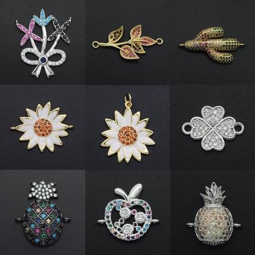 Fabulous Diy Pineapple CZ Charms Wholesale Cactus Necklace Pendant Zircon Apple Connector For Jewelry Sunflower Making