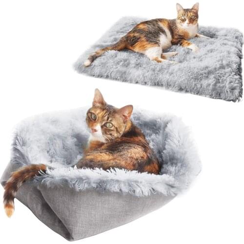 Pet Dog Cat Foldable Pet Cushion Super Soft Square Plush Puppy Cats Pad Mattress Autumn and Winter Warm Sleeping Pet Cushion