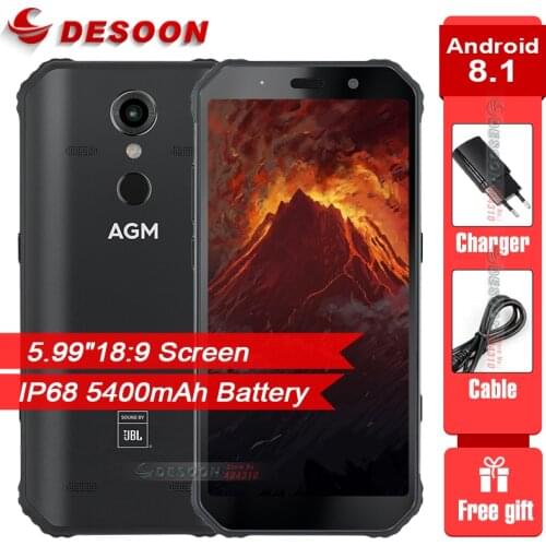 AGM A9 Waterproof 5.99" FHD+ Screen Smartphone Android 8.1 4GB 64GB 5400mAh Tuned Speakers Quest Charge NFC OTG Cellphone
