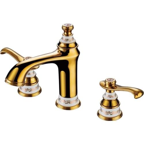 FREE SHIP Gold clour 8 inch widespread bathroom Lavatory Sink faucet Mixer tap Classic style deck mounted with crystal luxury