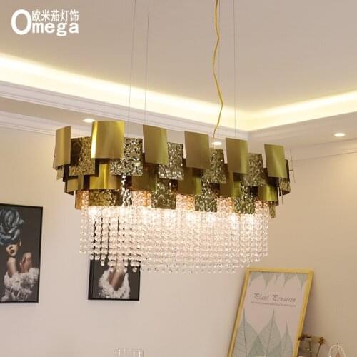 Modern light luxury stainless steel crystal chandelier living room dining room porch bedroom decoration crystal lamp engineering