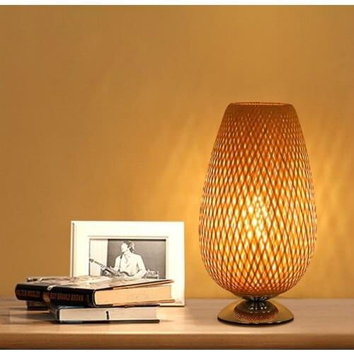 Japanese Bamboo Table Lamp Garden Qing Bar Retro Decorative Lamp Bedroom Simple Bamboo Lamp Warm Bedside Hand Woven China Light