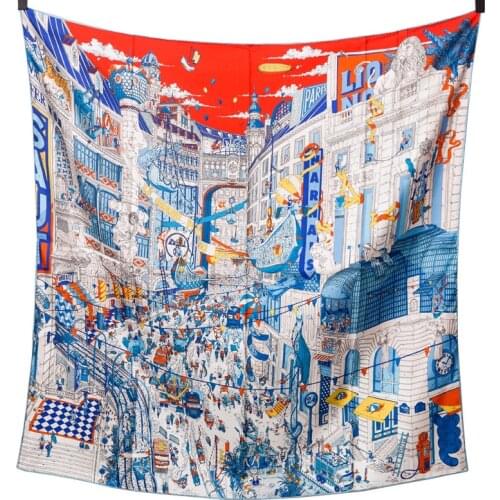100% Mulberry Silk Womens Bandana Wild Temperament Scarf Paris Street View Heavy Silk Twill 90*90 Large Square Scarf