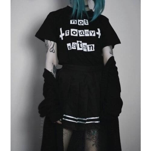 Not Today Satan Women Pastel Goth T-Shirt Japanese Fashion Grunge Black Tee Cool Summer fashion graphic slogan tumblr goth Tops
