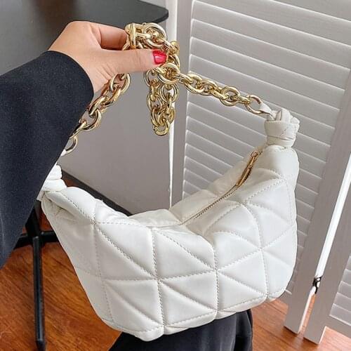 Thick Gold Chains Dumpling Bag Women High Quality Leather Underarm Shoulder Bag Day Clutch Purse Female Pouch Totes Handbag