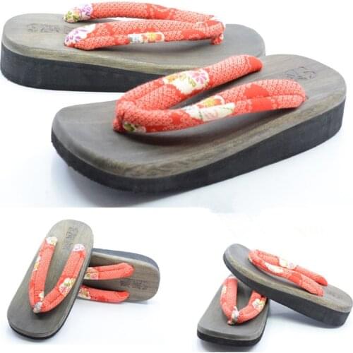 Womens Cosplay Shoes Mid Heel Japan Geta Classic Flip Flops Beach Slippers Summer Wood Sandals